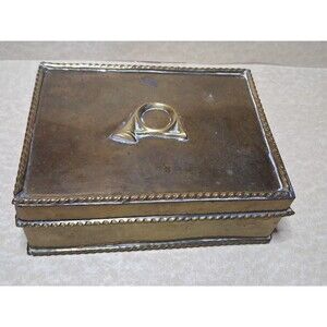 Vintage Mottahedeh Brass Clad Box With Ornate Fox Horn Decor